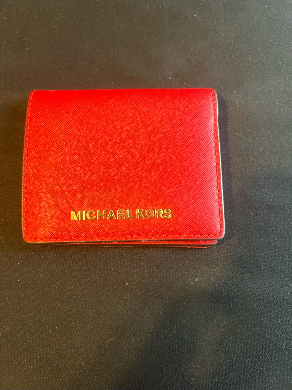 Michael Kors Red Saffiano Leather Card Holder With Gold Logo